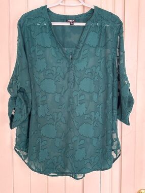 torrid Teal Floral Lace V-Neck Tunic Blouse
